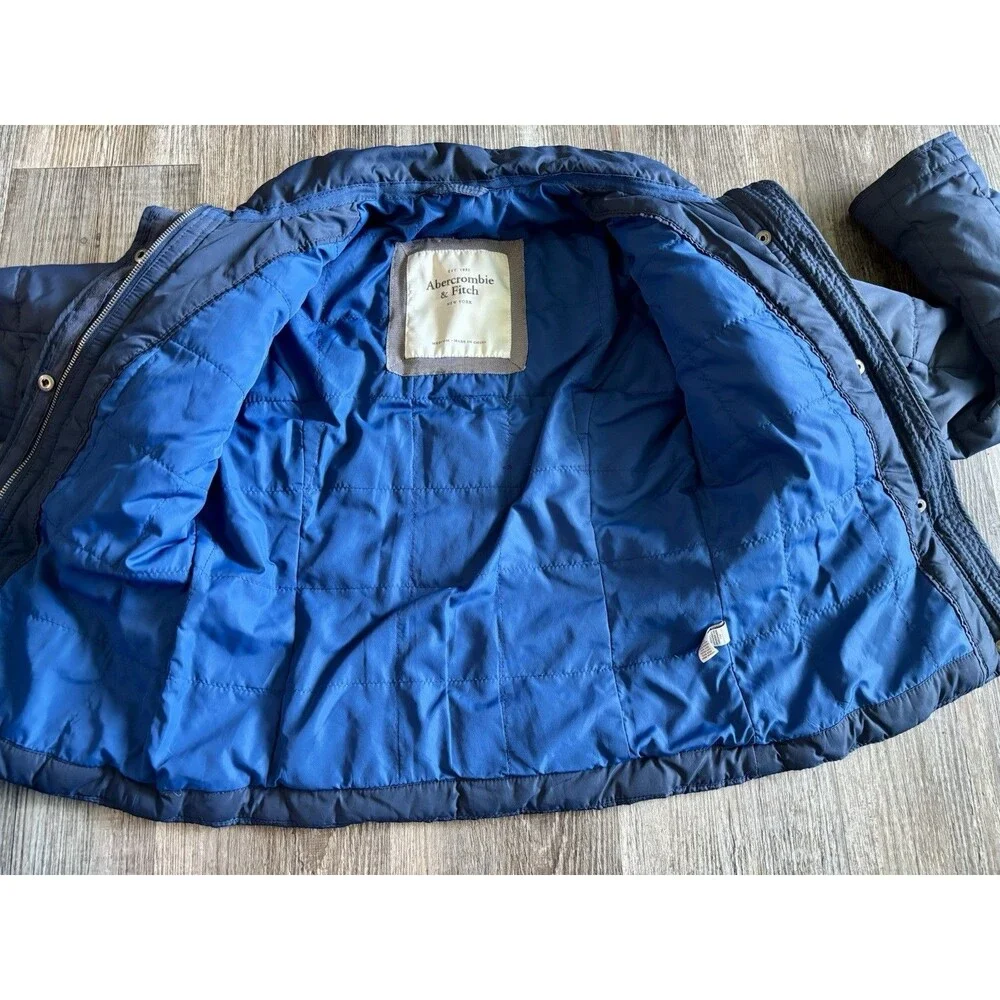 Abercrombie & Fitch Y2K Navy Blue Quilted Full Zip Moose Puffer Jacket Medium